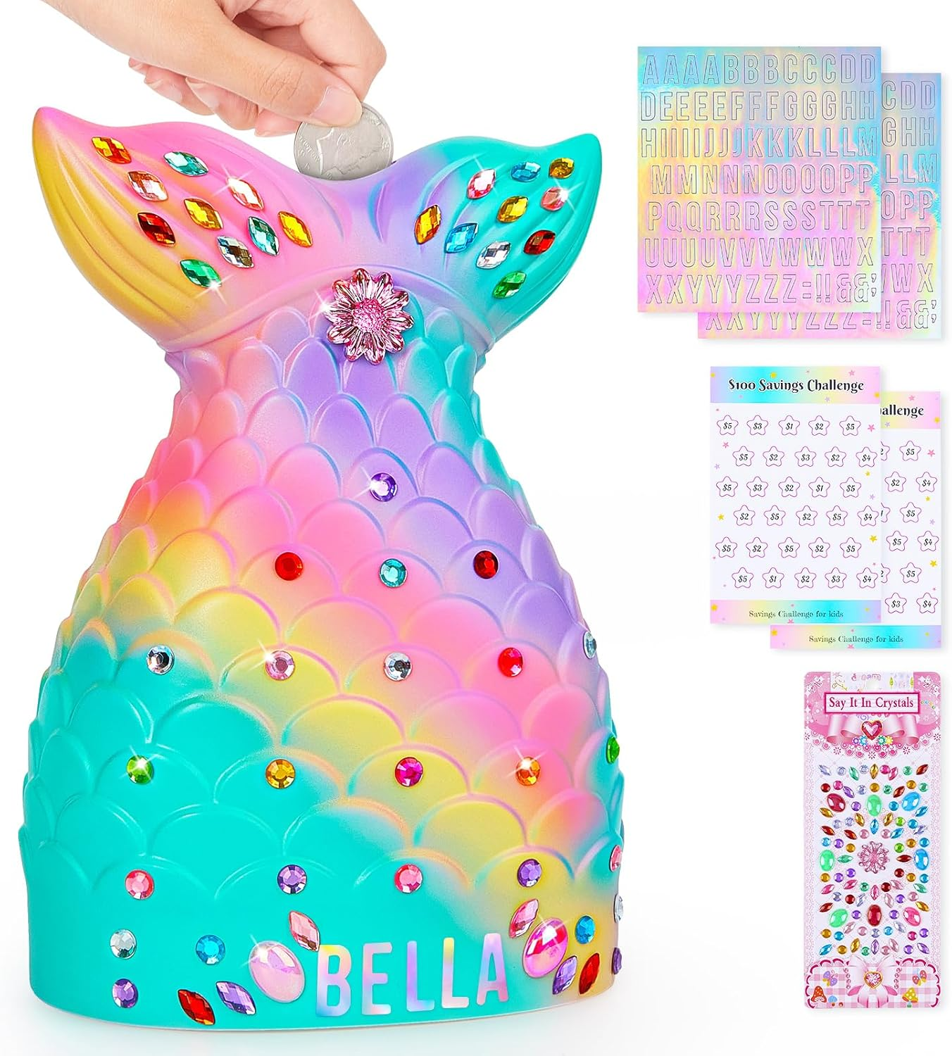 Piggy Bank Unbreakable Coin Bank Mermaid Money Bank with DIY Stickers Home Decor