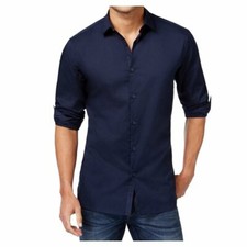 Alfani Mens Regular Fit Long Sleeve Performance Shirt in Navy Size XL