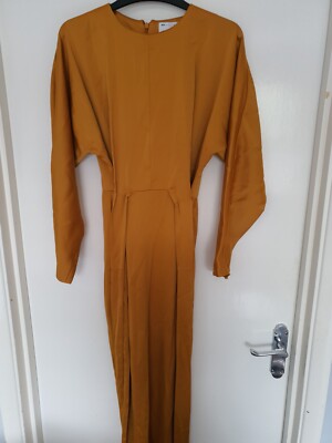 Asos Satin Maxi Dress With Wrap waist And Batwing Sleeve Mustard Size UK 10  | eBay UK