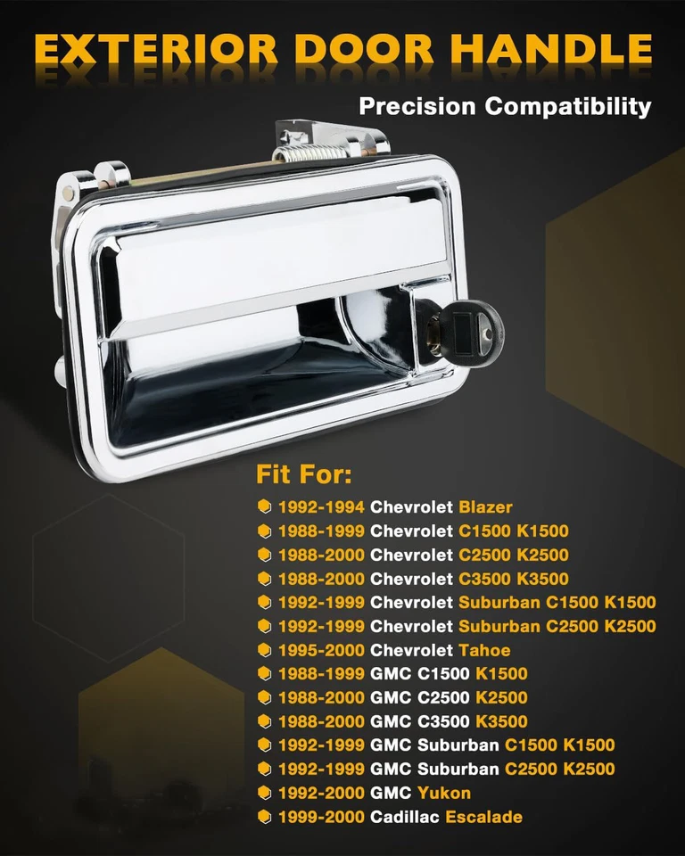 Chrome Exterior Door Handle Front w/Lock Cylinders For 88-01 Chevy GMC C/K 1500 - Imagem 4 de 4