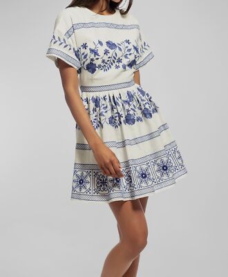 $440 Shoshanna Women's White Embroidered Amparo Floral Mini A-Line Dress  Size 10 | eBay