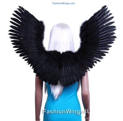 Large Open Swing V shape Costume Feather Angel Wings Black, White, Blue or Red