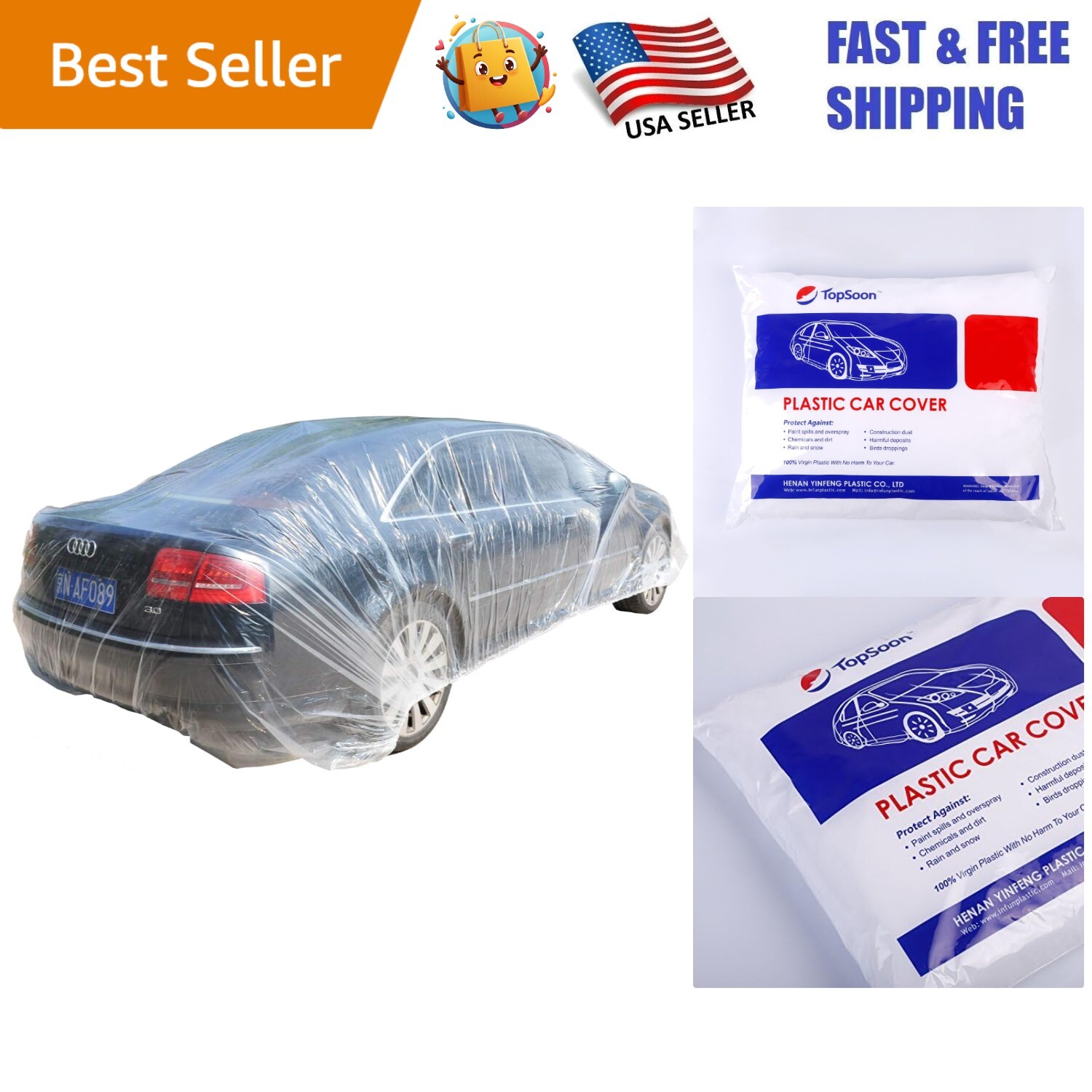Lightweight Elastic Band Car Cover - Clear 12ft x 22ft for All Vehicle Types