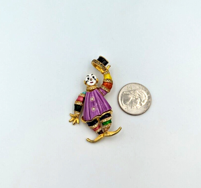 Clown Multicolor Enameling Brooch Vintage Faux Pe… - image 4