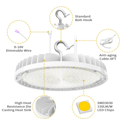 8Pack Garage Warehouse UFO High Bay Light (Eqv.1000W MH/HPS) 240W LED Shop Light - Picture 5 of 11