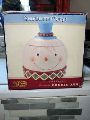 CRACKER BARREL SNOWMAN MAGIC FACE COOKIE JAR - SERVE WARE - IN ORIGINAL BOX