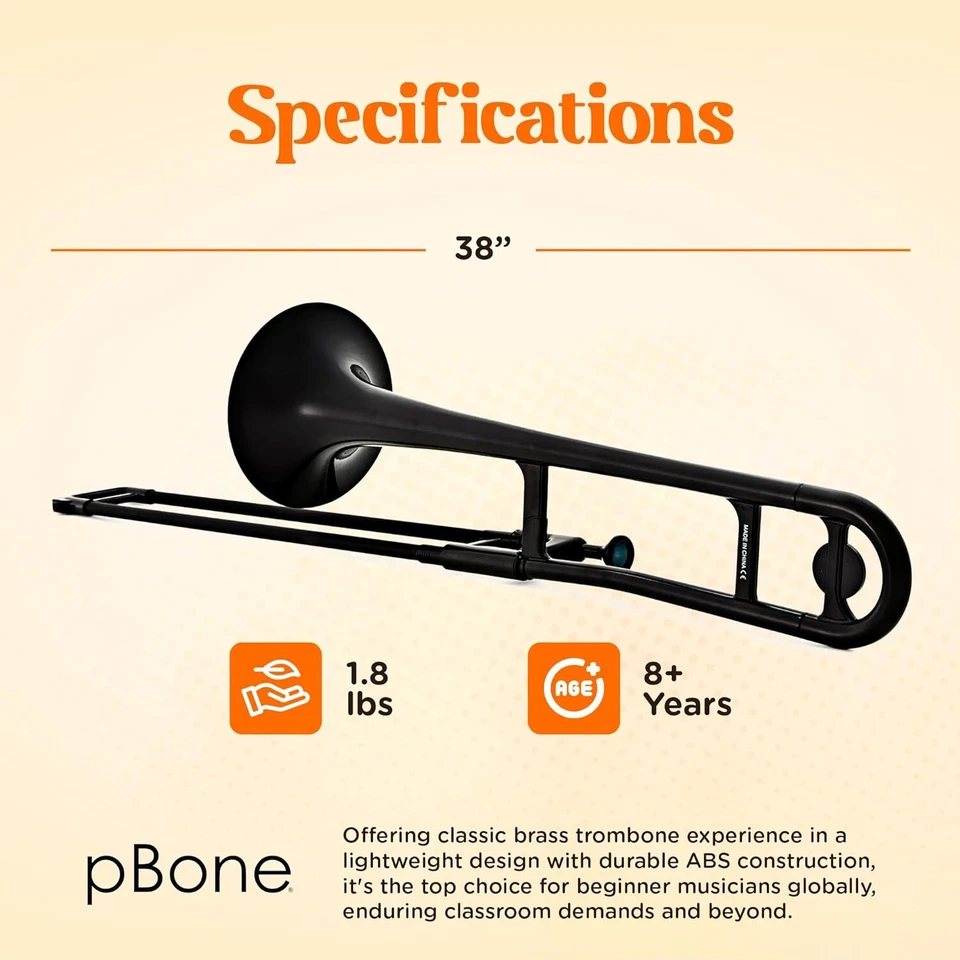 OB pInstrument pBone Trombone Plástico Preto, Punho Ergonômico Confortável, Preto - Imagem 3 de 4