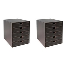 OSCO Brown Faux Leather 5 Tier Papersorter | 2 Pack | A4 Drawers | Document Stor