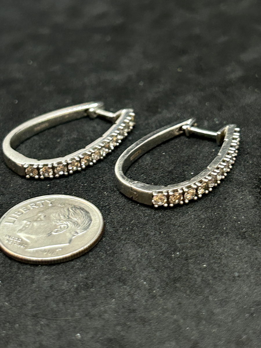 925 SK9 Diamond (22x2mm) Hoop Earrings 1in - 6.33g | eBay