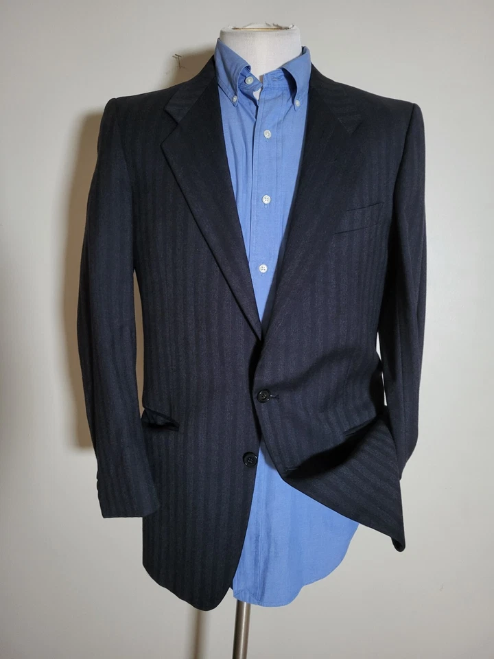 Vintage Mani Armani 36R Blue Muted Stripe Flannel Sport Coat Blazer Jacket - Image 2 of 4