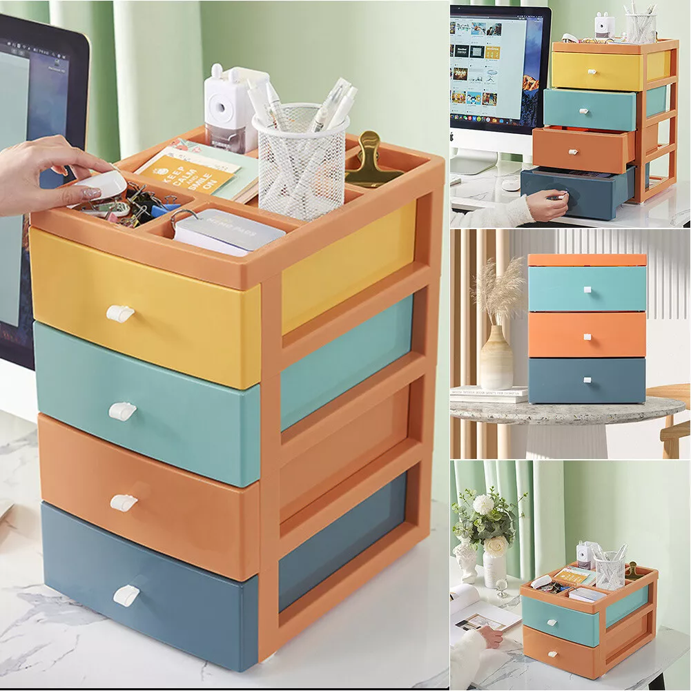 2 4 Tier Plastic Storage Box Office Home Desk Cosmetic Stationery Case A4 Drawer