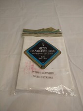 3 Vintage Men's Handkerchiefs White With Satin Stripes 16" New NOS
