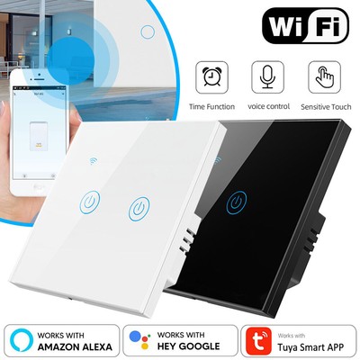 TUYA Smart Life WiFi Glas Touch Lichtschalter Wandschalter Fernbedienung f Alexa