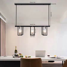 Farmhouse Kitchen Island Chandelier Linear Dining Wood Pendant 6 Lights Fixture