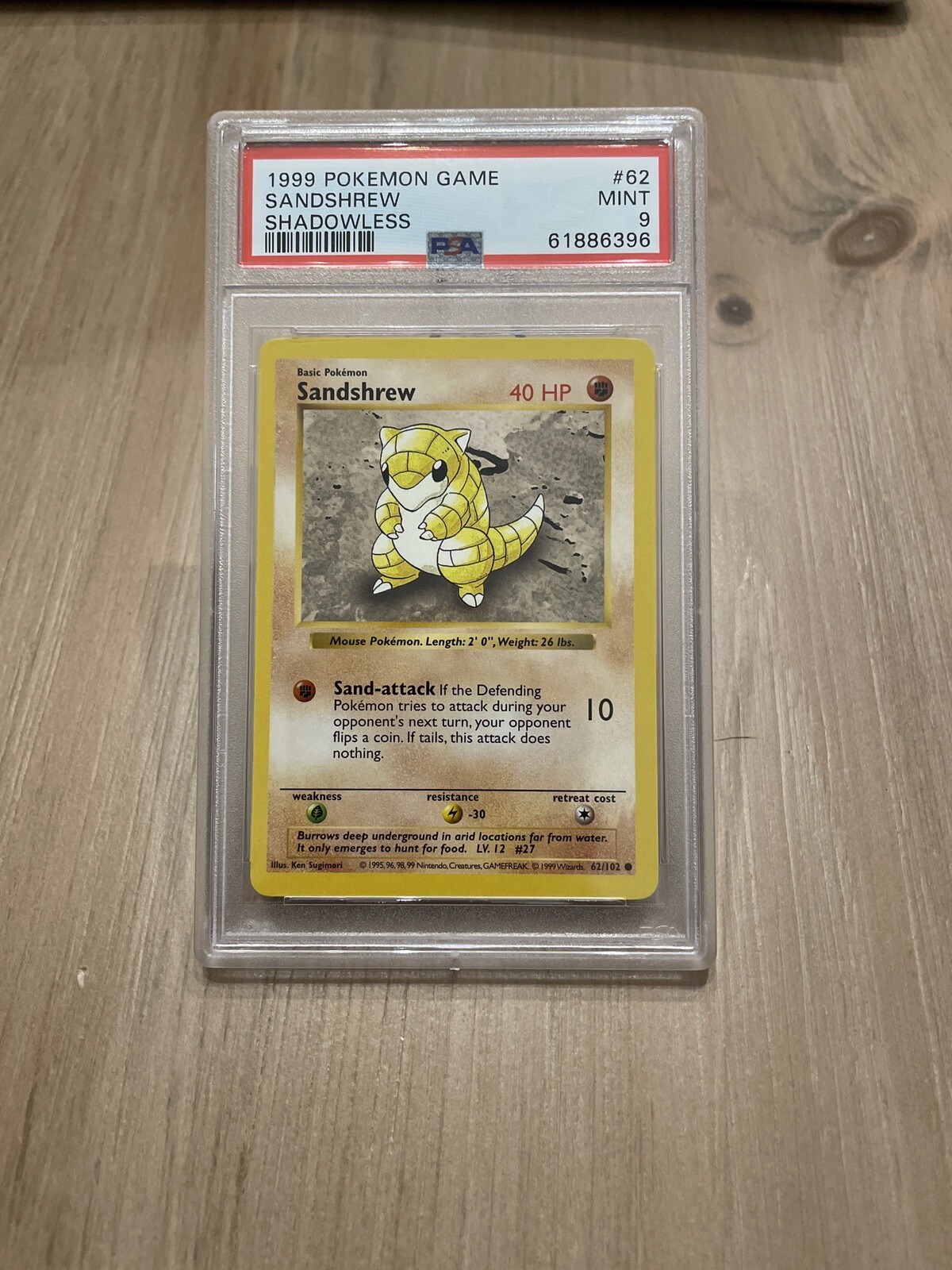 PSA 9 MINT Sandshrew 1ST EDITION Pokemon Base Set Shadowless WOTC 62/102 1999