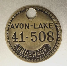 VTG Tool Check Brass Tag: FRUEHAUF Truck-Trailer Co; Avon Lake, OH; Ford in 1972