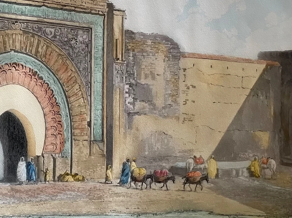 Aquatinte orientaliste, signée Maurice Romberg « Marrakech » Maroc - Photo 3/4