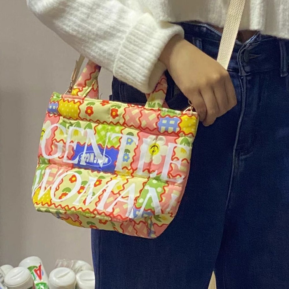 Down Cotton Padded Crossbody Bags Large Capacity Quilted Tote Bag