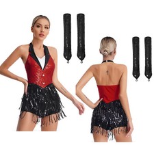Women Leotards Ballroom Costumes Halter Outfits Rumba Bodysuit Sequin Backless