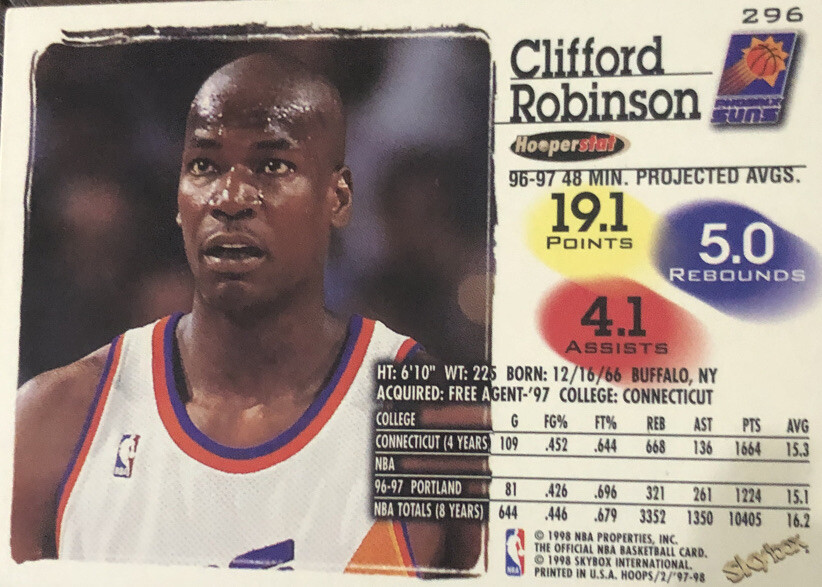 Clifford Robinson Nba Hoops Phoenix Suns Card #296