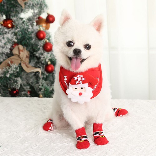 4Pcs Non-Slip Pet Christmas Socks Set Dog Cat Socks Knitted Paw Protector Soft - Bild 13 von 28