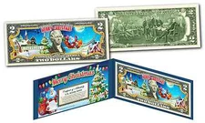 SANTA CLAUS - MERRY CHRISTMAS XMAS Holiday Legal Tender US $2 Bill w/Folio & COA