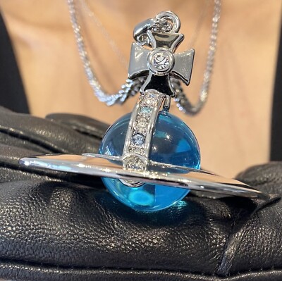 Vivienne Westwood Nana Ice Blue Crystal Big Orb Necklace New