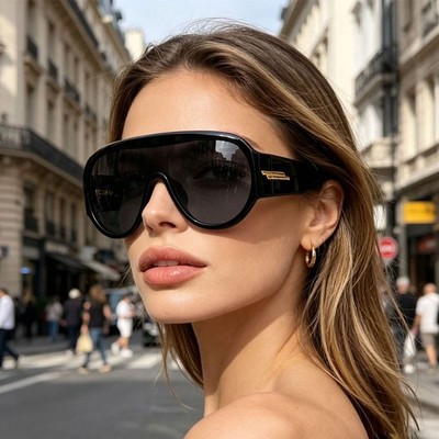 Bottega Veneta BV1345 Women Sunglasses Oversized Black/Dark Gray Lens UV400