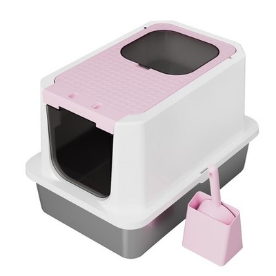 Extra Large Enclosed Cat Litter   Pink Stainless Steel Top Entry Litter Pan w...