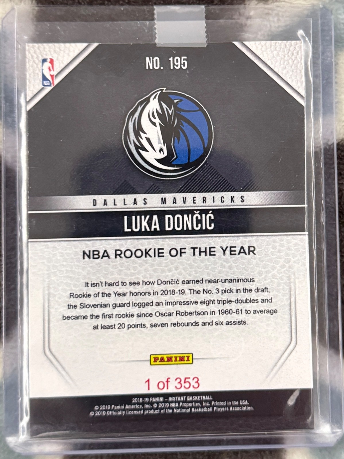 2018-19 Panini Instant LUKA DONCIC Rookie of the Year ROY RC Mavericks /353 #195 view 2