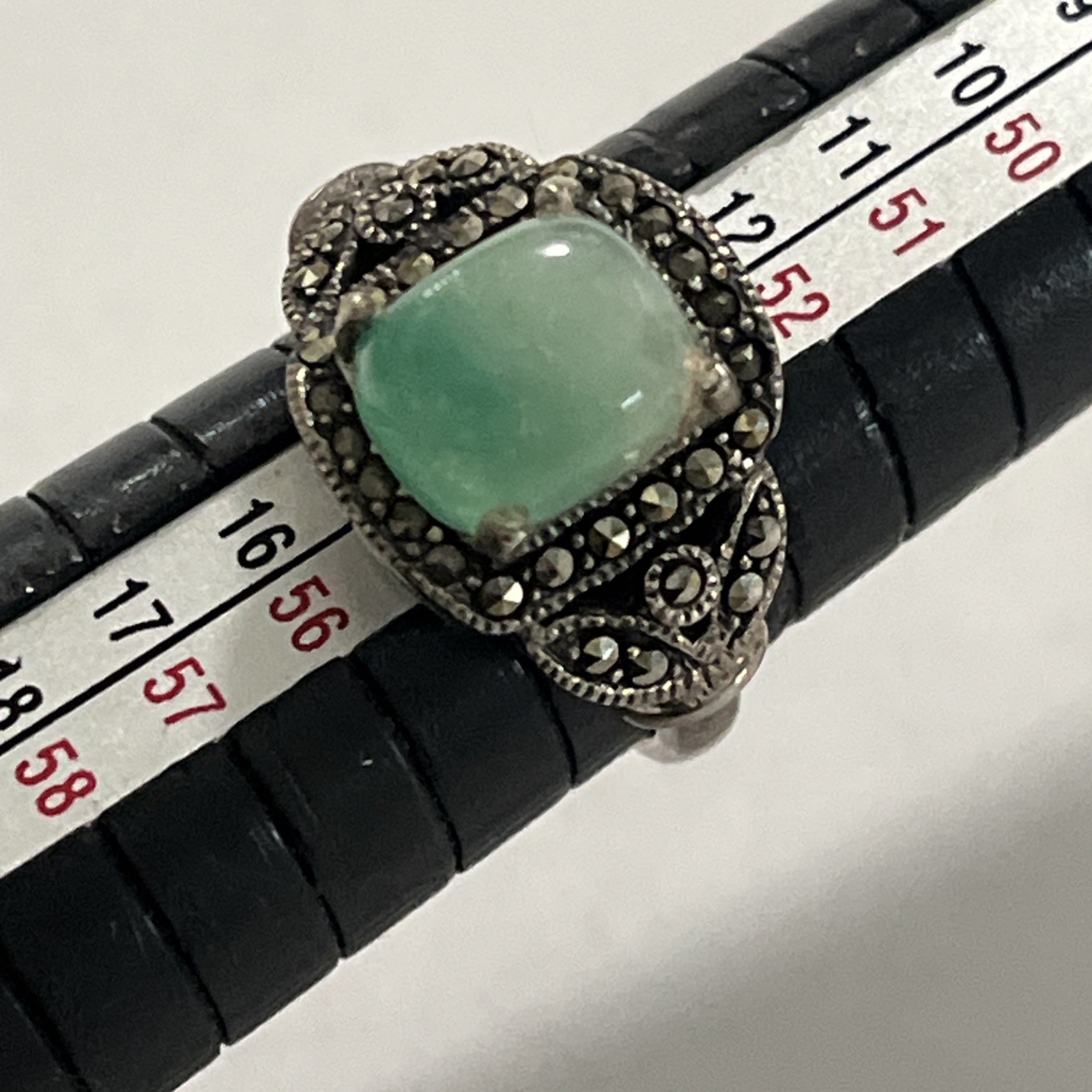 Marcasite Jadeite Gemstone Solid Sterling Silver … - image 13