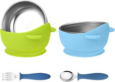 2 Pack Stainless Steel Baby Bowls with Removable Non-Slip Silicone Suction Shell