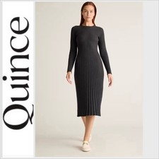 Quince Cotton Cashmere Ribbed Long Sleeve Crew Midi Dress Charcoal Heather XL
