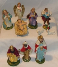 VINTAGE ITALY NATIVITY SET FIGURINES - BABY JESUS, MANGER, WISEMEN, MARY, SHEEP