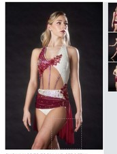 Glamour Costumes Burgundy White Rhinestone Floral Ice Skating Dress SA