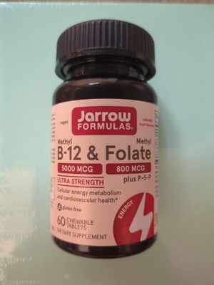 Jarrow Methyl B-12 & Methyl Folate Ultra Strength 60 Chewable Tablets exp 03/28