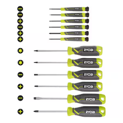 #ad Screwdriver Set 12 piece With Cushion Grip Handles Precision Ryobi Kit Tip $24.70