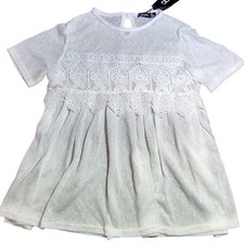 Boohoo Bella Crochet Detail Swing Top White Short Sleeve Women US 2 coquette