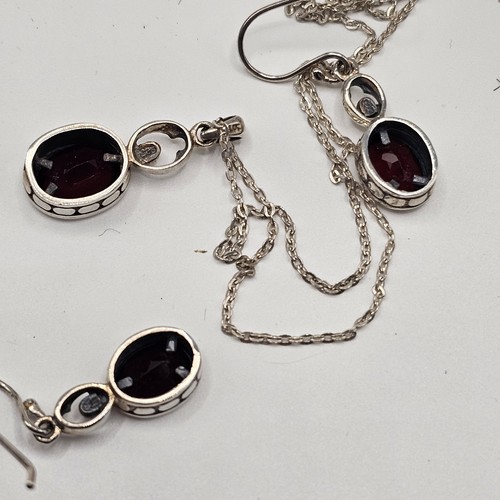 Lucas Lameth LUC Sterling Silver Garnet Pendant Necklace With Matching Earrings - Picture 10 of 10