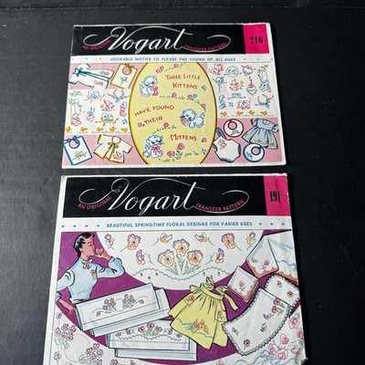 Vintage Vogart Transfer Patterns 216 Three Little Kittens & 191 Floral Set