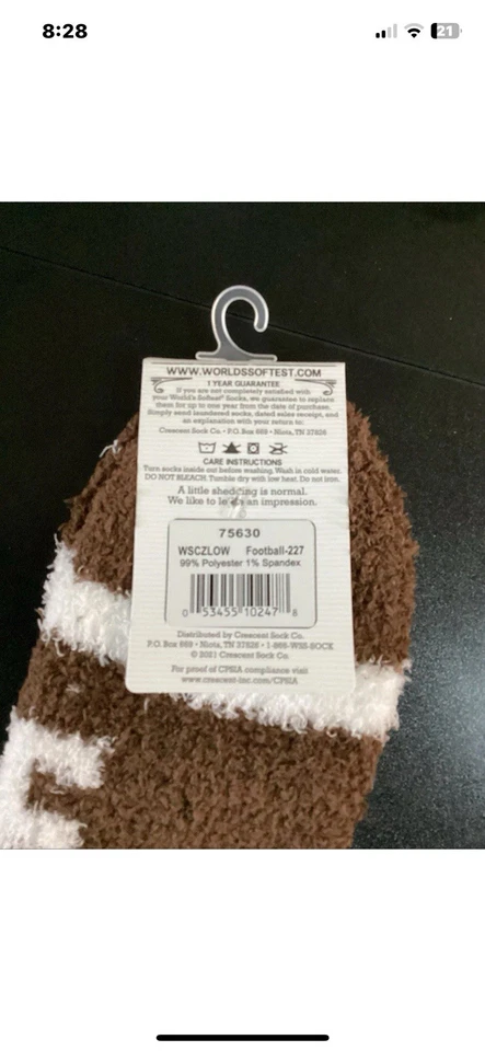 Calcetines Más Suaves del Mundo Acogedora Colección Fútbol Talla 6-11 Marrón Y Blanco Foto 2 de 3