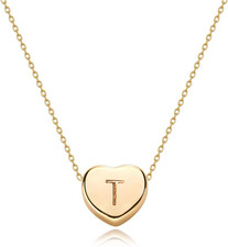 Tiny Gold Initial Heart Necklace-14K Gold Plated Handmade Dainty Letter Heart Ne