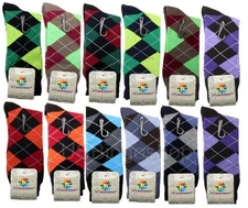 12 Pairs New Cotton Men Argyle Diamond Style Dress Socks Size 10-13 Multi Color