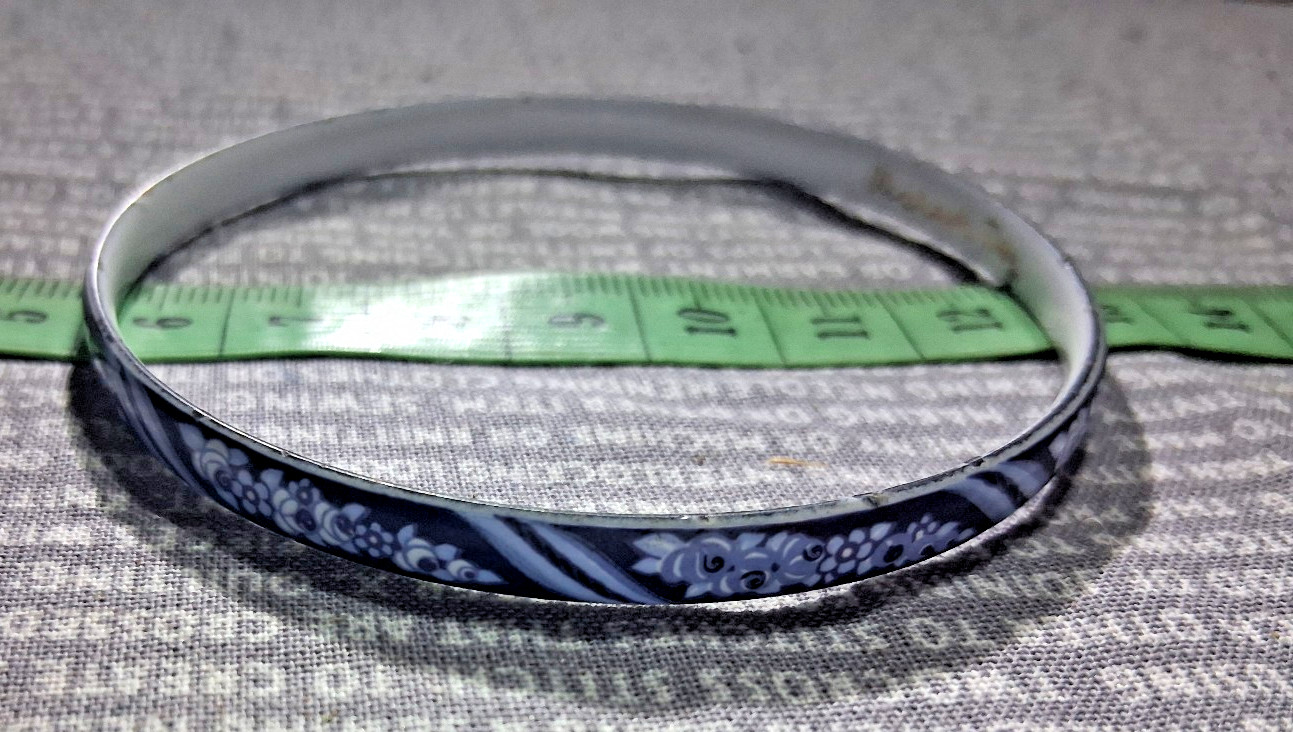 Enamel Bangle Bracelet Michaela Frey Vintage Designer Blue & White Floral Lines image 3