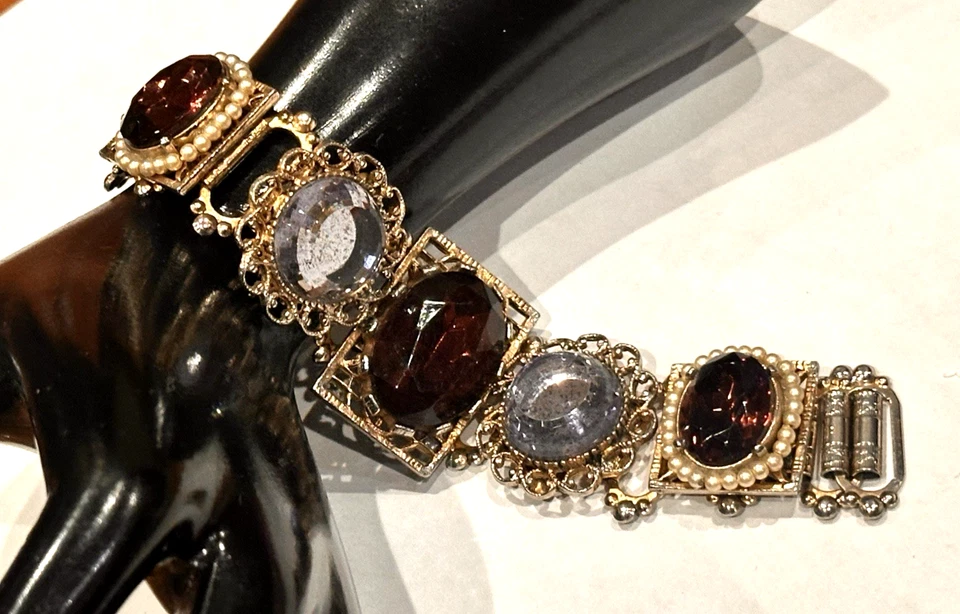 PENDIENTES PULSERA PIEDRAS CABUJÓN FACETADAS PERLAS IMITACIÓN RENACIMIENTO VICTORIANO VINTAGE Foto 3 de 4