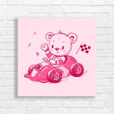 Cute Teddy Car For Kids Fashion Baby Shower Pink Canvas Print Large Picture