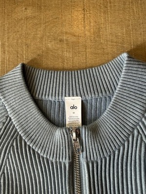 NWT ALO Denim Knit Sleeveless Full Zip Top size medium celestial