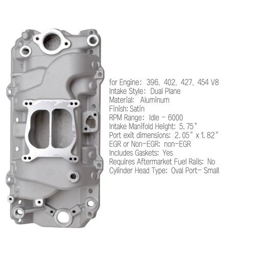 For Chevy BBC BB Big Block 396 402 427 454 Intake Manifold Dual Plane Low Rise - Picture 10 of 11