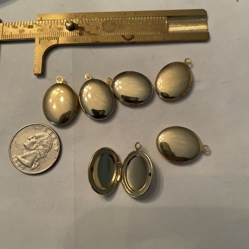 6 VTG 23x12mm Gold Plated Oval Lockets Charms 