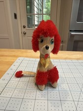 Vintage Gund cream and red POODLE DOG Velvet Feel HEART NECKLACE  Plush